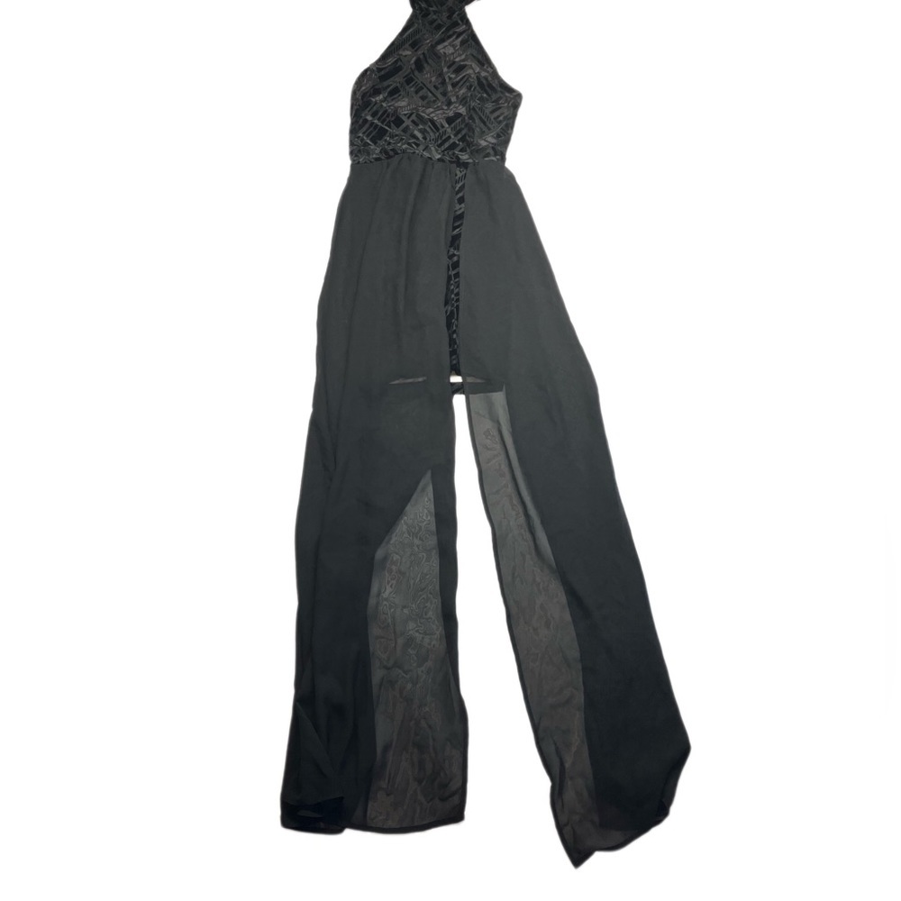 Papaya Black Strapless Halter Maxi Dress sheer split skirt 90s Y2K - Picture 10 of 11